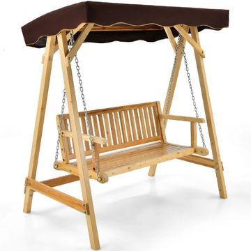 Goplus Costway 2 Person Wooden Garden Canopy Swing A-frame w/ Weather-resistant Canopy