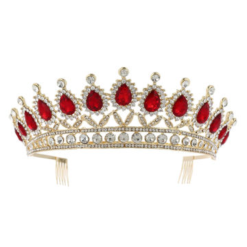 1PC Bridal Rhinestone Large Crown with Comb Headdress Alloy Crown Headdress Elegant Headdress for Woman Girl (Red)