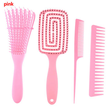 4 Pieces/set Pink Hair Comb Set Hair Brush Suitable for Curly Hair Straight Hair Barber Accessories Hair Care Styling Tool Comb