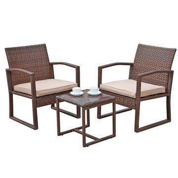 JARDINA 3 Pieces Patio Bistro Set Wicker Patio Conversation Set Outdoor Rattan Chair Set