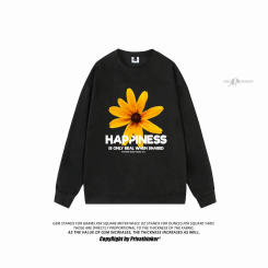 Happiness Letter Print Hip Hop Sweatshirt Men Loose Straight Fit Long Sleeve Suede Soft Hoodies Tops Pullovers Streetwear