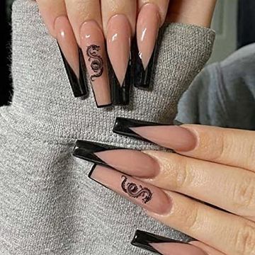 Black Nails with Dragon Design