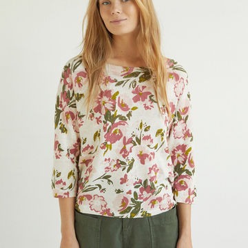 FLORAL-PRINT LINEN SWEATER