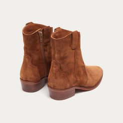SPLIT-LEATHER COWBOY ANKLE BOOTS BROWN