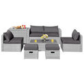 Goplus Patiojoy 8PCS Patio Rattan Furniture Set Storage Waterproof Cover Grey Cushion