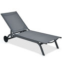 Goplus Outdoor Lounge Chair Chaise Reclining Aluminum Fabric Adjustable Gray