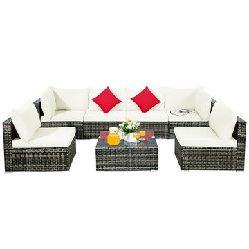 Goplus Patiojoy 7PCS Patio Rattan Furniture Set Sectional Sofa with Cushion