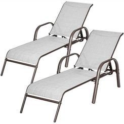 Goplus Set of 2 Patio Lounge Chaise Lounges Recliner Adjustable Back 