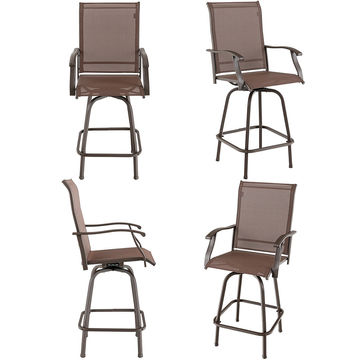 Goplus Patiojoy 4PCS Patio Swivel Bar Stools, 360 Rotation Barstool, Armrest, Brown