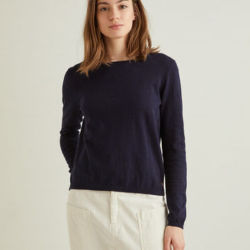 100% ORGANIC-COTTON SWEATER WITH ROUND-NECK NAVY