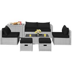 Goplus 8PCS Patio Rattan Furniture Set, Black Waterproof Cover Cushions