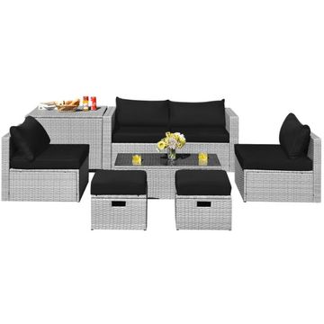 Goplus 8PCS Patio Rattan Furniture Set, Black Waterproof Cover Cushions