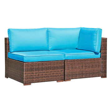 JARDINA 2 Pieces Outdoor Patio Sectional Furniture Sofa Armchair & Middle Sofa with Brown Wicker