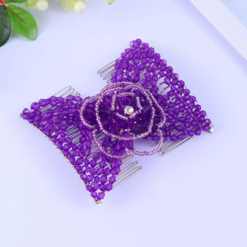 Delicate Arcylic Beaded Cross Comb Hairpin Hair Device for Women Decoration Use (Random Color)