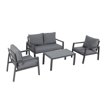 JARDINA 4 Pieces Aluminum Patio Conversation Set With Cushions, 4 Seat