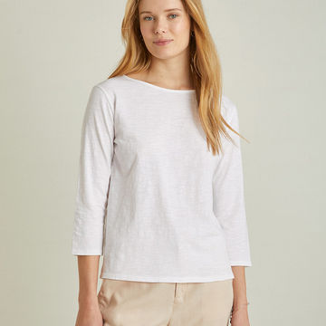 SLUB-COTTON T-SHIRT WHITE WITH SLEEVES