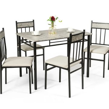 Goplus 5 Piece Dining Set Faux Marble Top Table and 4 Padded Seat Chairs w/ Metal Legs