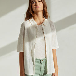 100% LINEN POLO WITH BUTTONS ECRU