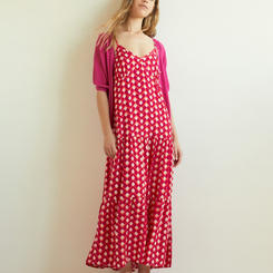 FLOWY GEOMETRIC-PRINT DRESS FUCHSIA