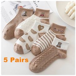 5 Pairs of Women's Retro Polyester Cotton Low Tube Socks
