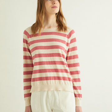 100% ORGANIC-COTTON STRIPED SWEATER ECRU