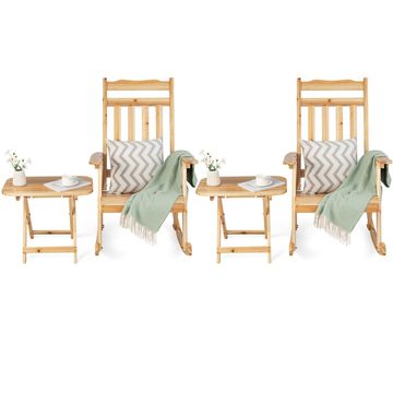 Goplus Costway 4PCS Patio Wooden Rocking Chair Bistro Set High Backrest W/Folding Side Table