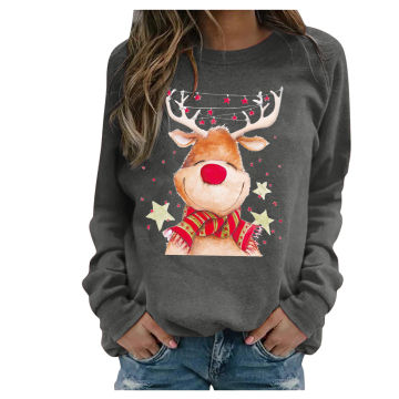 Women's Fashion Christmas Winter Cartoons Long Sleeve Sweater Pull Femme Jumper Homesuit WIth Elk Deer