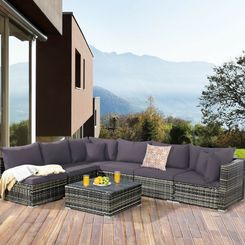 Goplus Patiojoy 7PCS Patio Rattan Furniture Set Sectional Sofa with Cushion