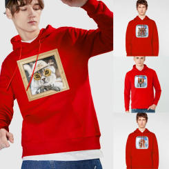 Animal Series Printed Pattern Fashion Trend Men's Hoodie Loose Pocket Sweatshirt Casual Hip Hop Hoodie Red Sweatshirt