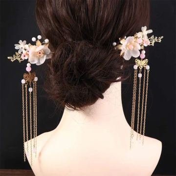 Hair Jewelry Women Chinese Long Crystal Handmade Tassel Hanfu Hair Stick Earrings Headwear Sets Hair Comb