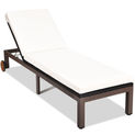 Goplus Patio Rattan Lounge Chair Chaise Recliner Back Adjustable Cushioned W/Wheels