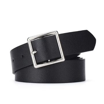 Women's Soft PU Leather Belt: Elevate Your Style with a Square Pin Buckle, Jeans-Perfect Black Belt from a Fancy Vintage Strap