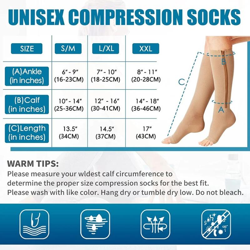 Description Picture 1 of item1 Pair for Women & Men - Set of 2 Pairs of Calf Knee-High Open Toe Compression Stockings