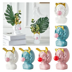 Cute Girl Blowing Bubbles Succulent Planters: Vinyl Flower Pot for Home Tabletop Decor, Resin Succulent Planter Pot