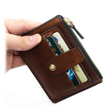 Brown Men's Fashion Credit ID Card Holder Wallet - Slim Leather Wallet with Coin Pocket