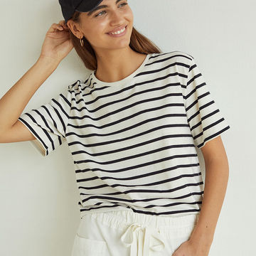 ORGANIC-COTTON T-SHIRT ECRU BLACK STRIPES