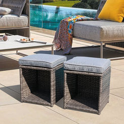 JARDINA 2 Pieces Wicker Outdoor Storage Ottoman Patio Ottoman with Cushions