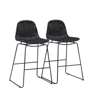 JARDINA Black Wicker Patio Bar Stools, Outdoor Bar Height Chairs with All-Weather Metal Frame