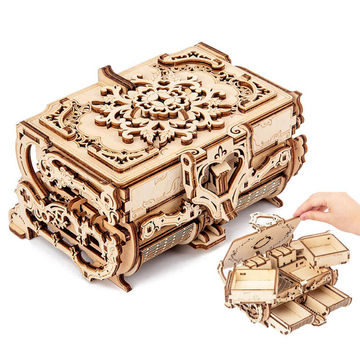 Wooden 3D Puzzle Box DIY Mechanical Transmission 