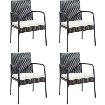 Goplus Patiojoy 4PCS Patio Wicker Rattan Dining Chairs Cushioned Seats Armrest