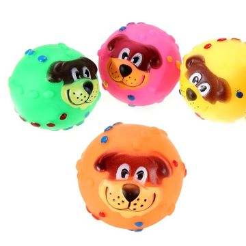 Squeaky Toys Dog Ball Rubber Chew Toy Interactive Pet Dog Face Sound Squeaker