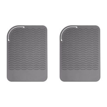 2X Gray Silicone Heat Resistant Travel Mat, Anti-Heat Pad For Hair Straighteners, Curling Irons, Flat Irons