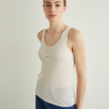 RIBBED CAMISOLE TOP WITH BUTTONS