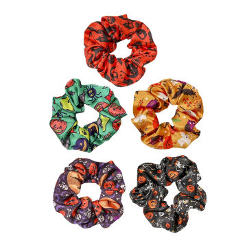 5 Pcs Halloween Hair Tie Styling Accessories Big Scrunchies Ring Ribbons Elasticity Colorful Cloth Miss