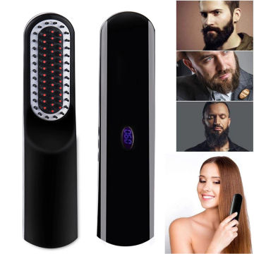 Cordless Mini Hair Straightener Comb Men's Quick Beard Brush Portable Electric USB Recharging Combs For Men Beard Styler