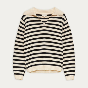 100% ORGANIC-COTTON STRIPED SWEATER WITH COLLAR ECRU