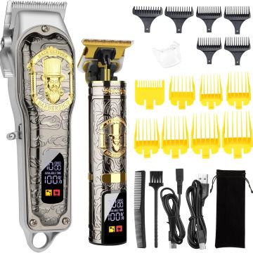 Surker Professional Barber Hair Clippers 2 pieces Suit Barbershop Hair trimmer for Men T-Blade Trimmer Set