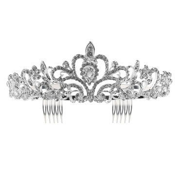 TINKSKY Wedding Bridal Prom Shining Crystal Rhinestones Crown Tiara Headband (Silver)