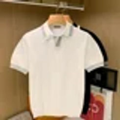 2024 Vintage Contrast Color Knit POLO Shirt Men Summer Fashion Men Short Sleeve Slim POLO Shirt Casual Button Lapel Pullover W15