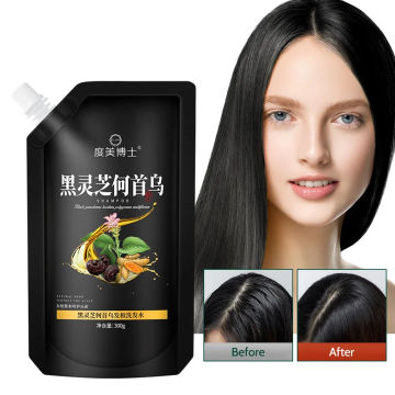 Natural Herbal Black Ganoderma and Polygonum Multiflorum Shampoo Formula Cleansing and Smoothing Hair Fluffy Clean Hair Shampoo